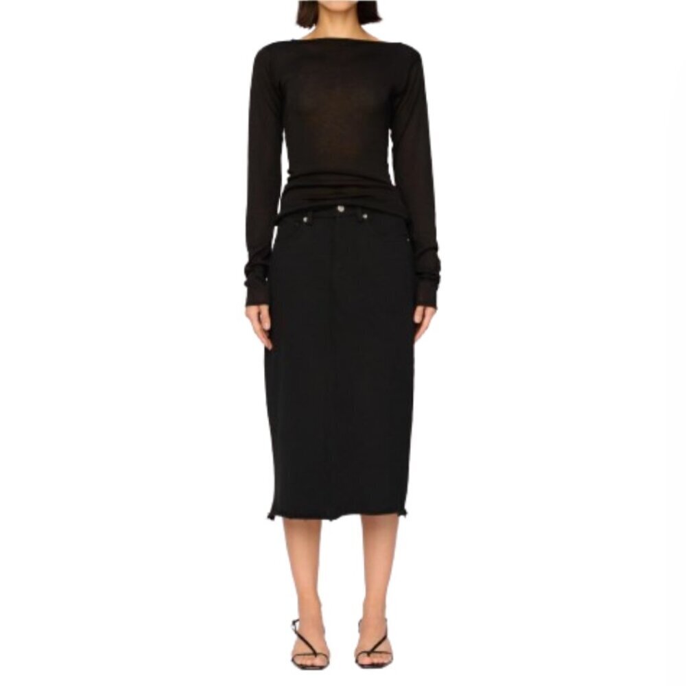 DL1961 Alma Midi Skirt Womens 30 Black French Terry High Rise Cotton Ultra Soft